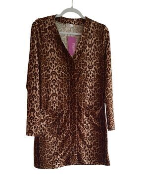 Halife Leopard Print Longline V-Neck Cardigan in Brown